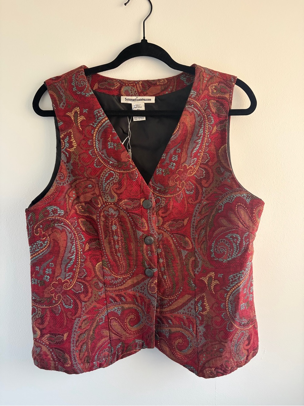 Vintage Serengeti Red Paisley Button-Front V-Neck Vest